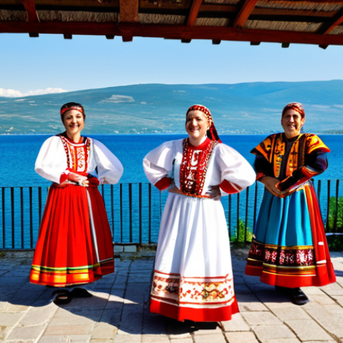 Home 21 **
"A vibrant scene at the Ohrid Folk Festival in North Macedonia. Traditional Macedonian musicians are playing a *tapan*, *gajda*, and *tambura*. Dancers in colorful, embroidered folk costumes are performing a traditional dance. The backdrop features the stunning Lake Ohrid and the historic architecture of the city. The atmosphere is festive and joyful. fully clothed, appropriate attire, safe for work, perfect anatomy, natural proportions, professional photography, high quality, family-friendly."
**