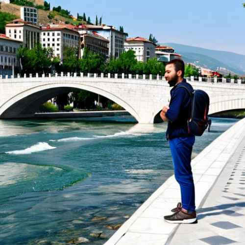 Home 20 **
"Safe for work, appropriate content, a family-friendly scene of a traveler standing on the Stone Bridge in Skopje, North Macedonia. The traveler is fully clothed in modest attire, wearing comfortable walking shoes and carrying a backpack. In the background, show a blend of Ottoman and modern architecture with the Vardar River flowing beneath the bridge. Perfect anatomy, correct proportions, natural pose, professional photography, high quality."
**