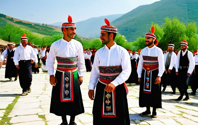 북마케도니아 전통 의상 - **Vibrant Village Festival Scene:**
"A lively outdoor scene depicting a traditional Macedonian v...