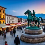 Home 2 북마케도니아에서 경험할 수 있는 액티비티 - **Skopje's Vibrant Blend: Old Bazaar and Modern Grandeur**
A wide-angle, highly detailed photogr...