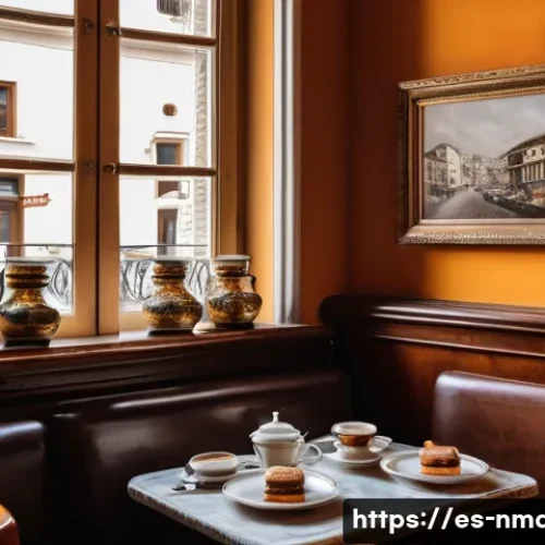 북마케도니아에서 유럽 스타일 카페 탐방 - A cozy, historic European-style café interior in Skopje, North Macedonia, featuring antique wooden f...