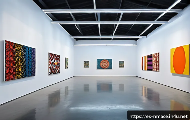 북마케도니아에서 미술관 방문하기 - A vibrant contemporary art gallery interior in Skopje, featuring large-scale mixed-media installatio...