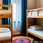 북마케도니아에서 저렴하게 숙박하는 방법 - A cozy hostel room in Skopje, Macedonia, featuring traditional Macedonian decor with warm wooden fur...
