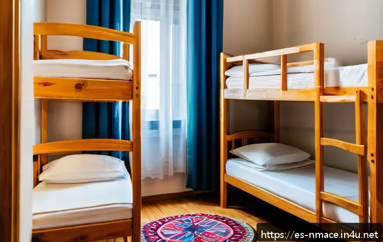 북마케도니아에서 저렴하게 숙박하는 방법 - A cozy hostel room in Skopje, Macedonia, featuring traditional Macedonian decor with warm wooden fur...